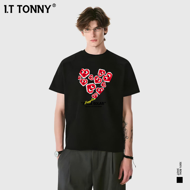 潮牌I.T TONNY官方正品爱心印花短袖男女同款T恤休闲半袖衫JW 59.7元