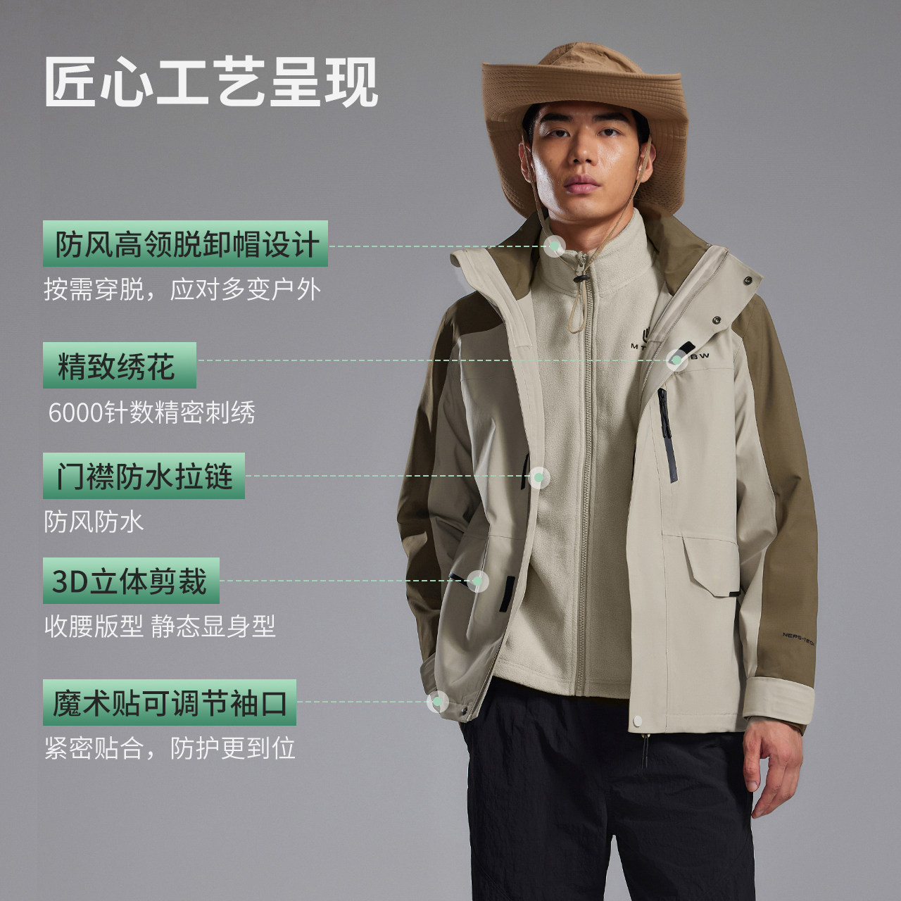 【林系列】美特斯邦威冲锋衣春季新款男女同款三合一外套上衣 179元