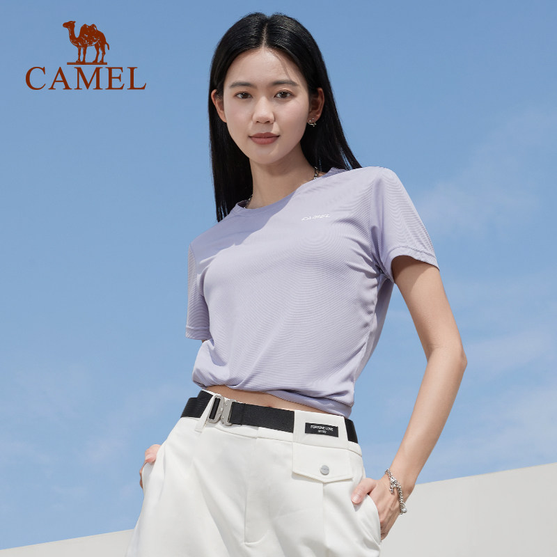 骆驼运动T恤女2026春夏新款宽松透气吸汗短袖瑜伽跑步速干上衣女 49元