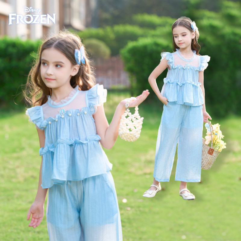 迪士尼童装艾莎公主女童套装2026夏季新款儿童洋气天丝短袖裤子女 129.91元