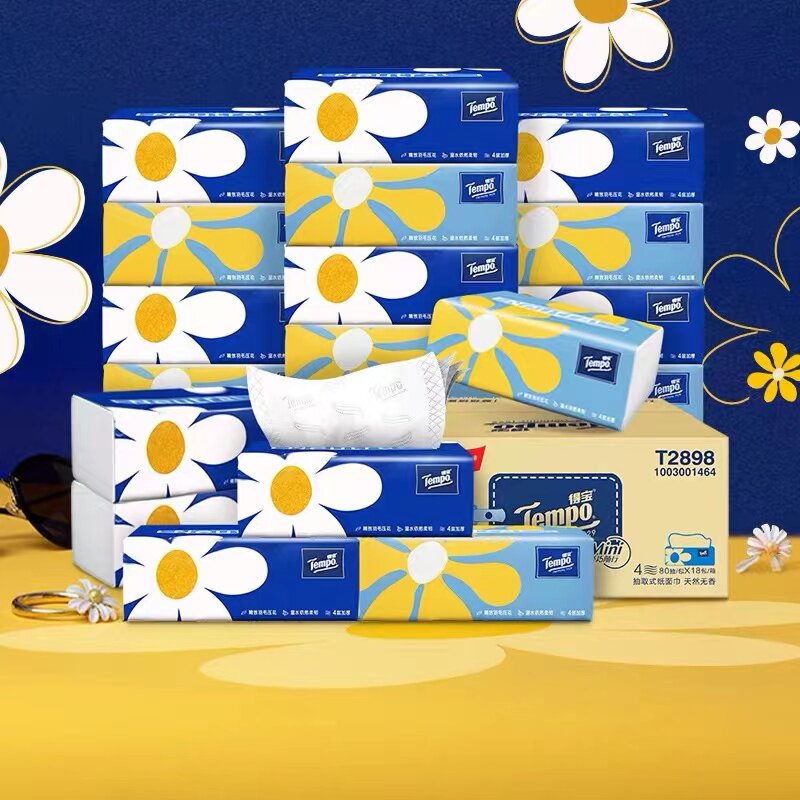 Tempo得宝mini无香抽纸整箱抽取式纸巾家用实惠装4层18包纸抽正品 36.9元