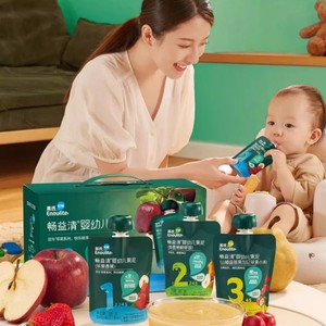 英氏果泥婴幼儿无添加糖苹果泥西梅水果泥12袋宝宝辅食零食