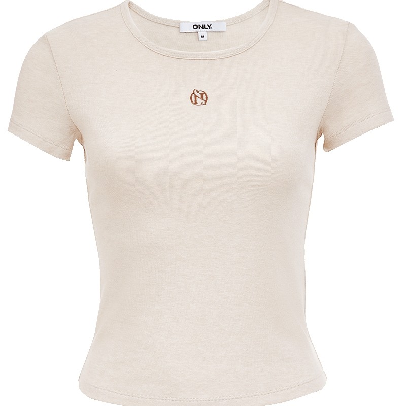 ONLY2026春季新款U型领口弹力百搭基础款刺绣正肩短袖上衣T恤女 97元