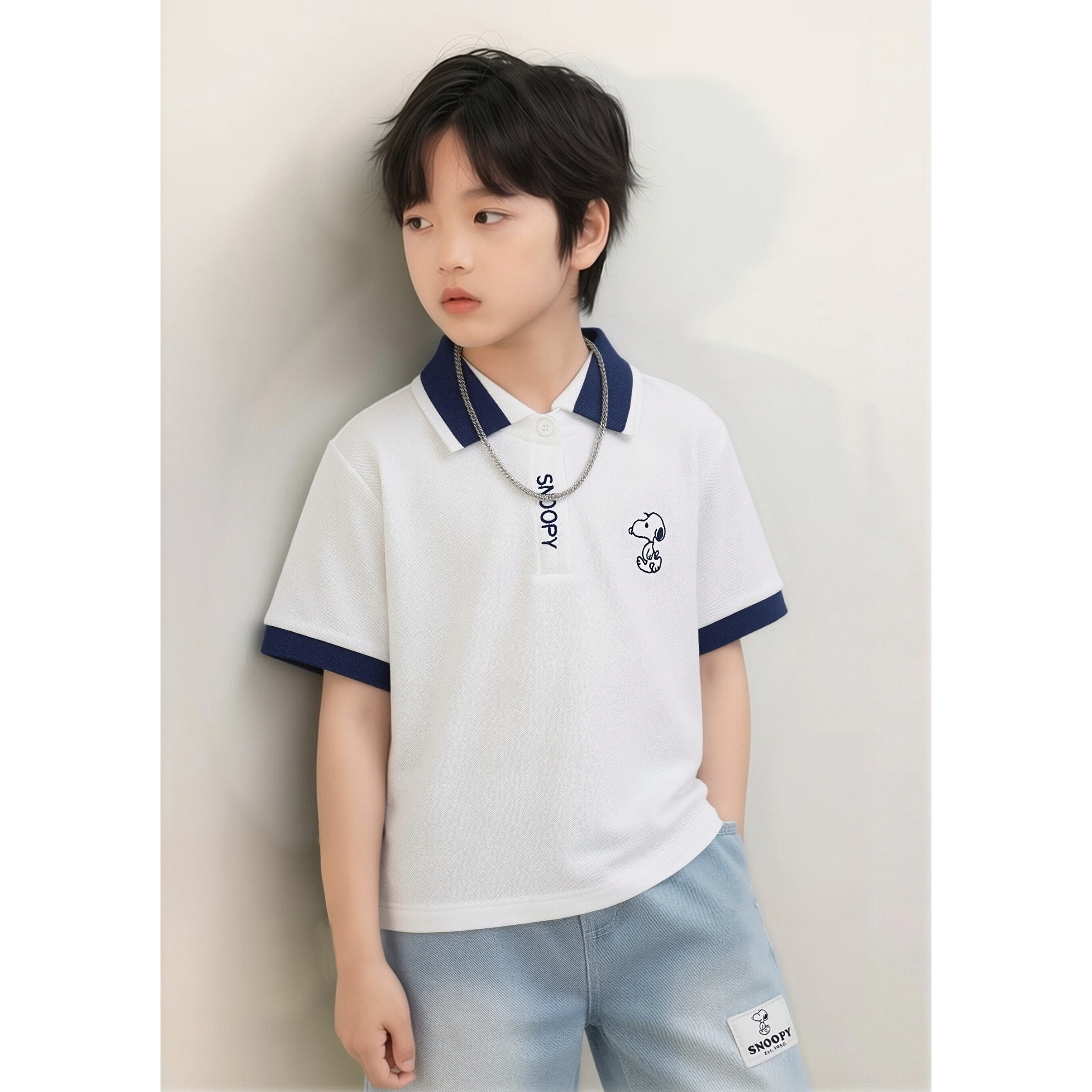 2【套装上衣加裤子】史努比韩式休闲撞色POLO衫套装男夏季凉感透 49.9元