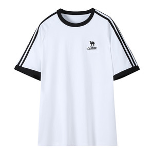 骆驼柔绵T神夏季棉t恤女短袖圆领情侣复古宽松运动休闲上衣男