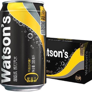 屈臣氏苏打水原味整箱0糖0卡调酒气泡水黑罐无糖碳酸饮料汽水调饮