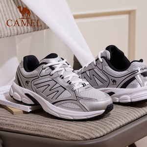 骆驼慢跑鞋女新款耐磨网面透气复古休闲鞋老爹鞋舒适银色运动鞋