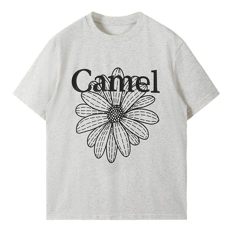 冰感T神骆驼短袖T恤半袖正肩小个子韩系小雏菊夏季新款棉感上衣女