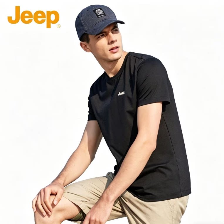 Jeep吉普夏季冰丝T恤2026男士户外速干透气短袖宽松休闲圆领半袖 39.9元