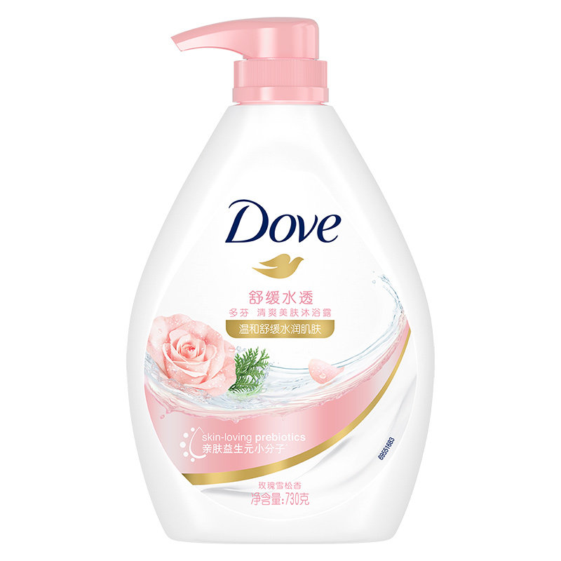 Dove/多芬舒缓水透沐浴露清爽美肤温和滋养玫瑰香氛持久留香730g 427.59元
