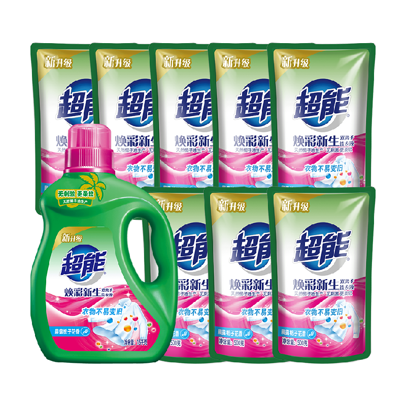 【下拉享优惠】超能双离子洗衣液超值11斤衣物焕新护色天然椰油 39.9元