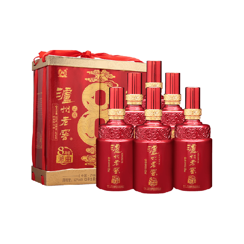 泸州老窖八年窖头曲品藏52度整箱装500ml*6瓶浓香型高度白酒 450元