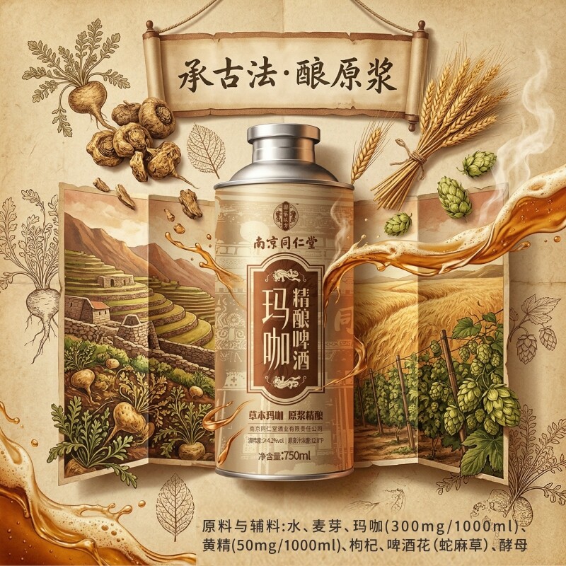 南京同仁堂玛咖精酿草本萃取原浆啤酒熬夜解乏750ml大罐罐装 18.7元