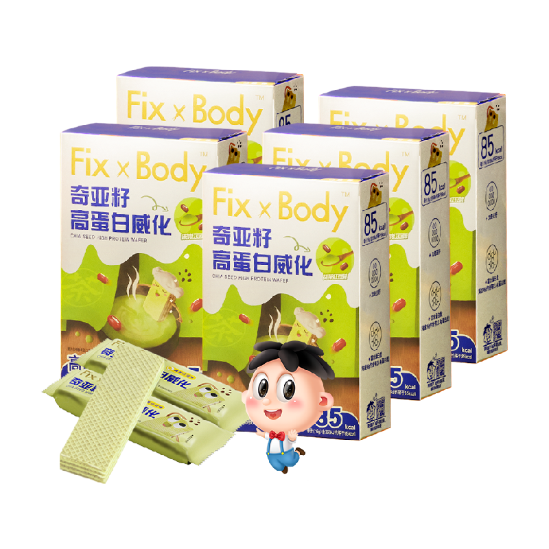 旺旺FixXBody奇亚籽高蛋白威化饼干能量棒零食抹茶红豆味96g*5盒 19.4元