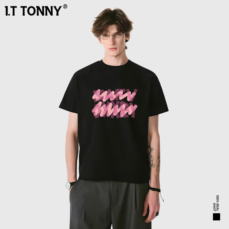 潮牌I.T TONNY气质情侣短袖T恤纯色简约宽松显瘦居家休闲短袖XL 59.7元