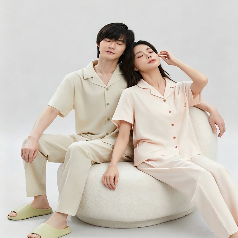 都市丽人情侣睡衣 舒适轻薄透气莱赛尔棉麻亲肤短袖家居服 情侣款 89元