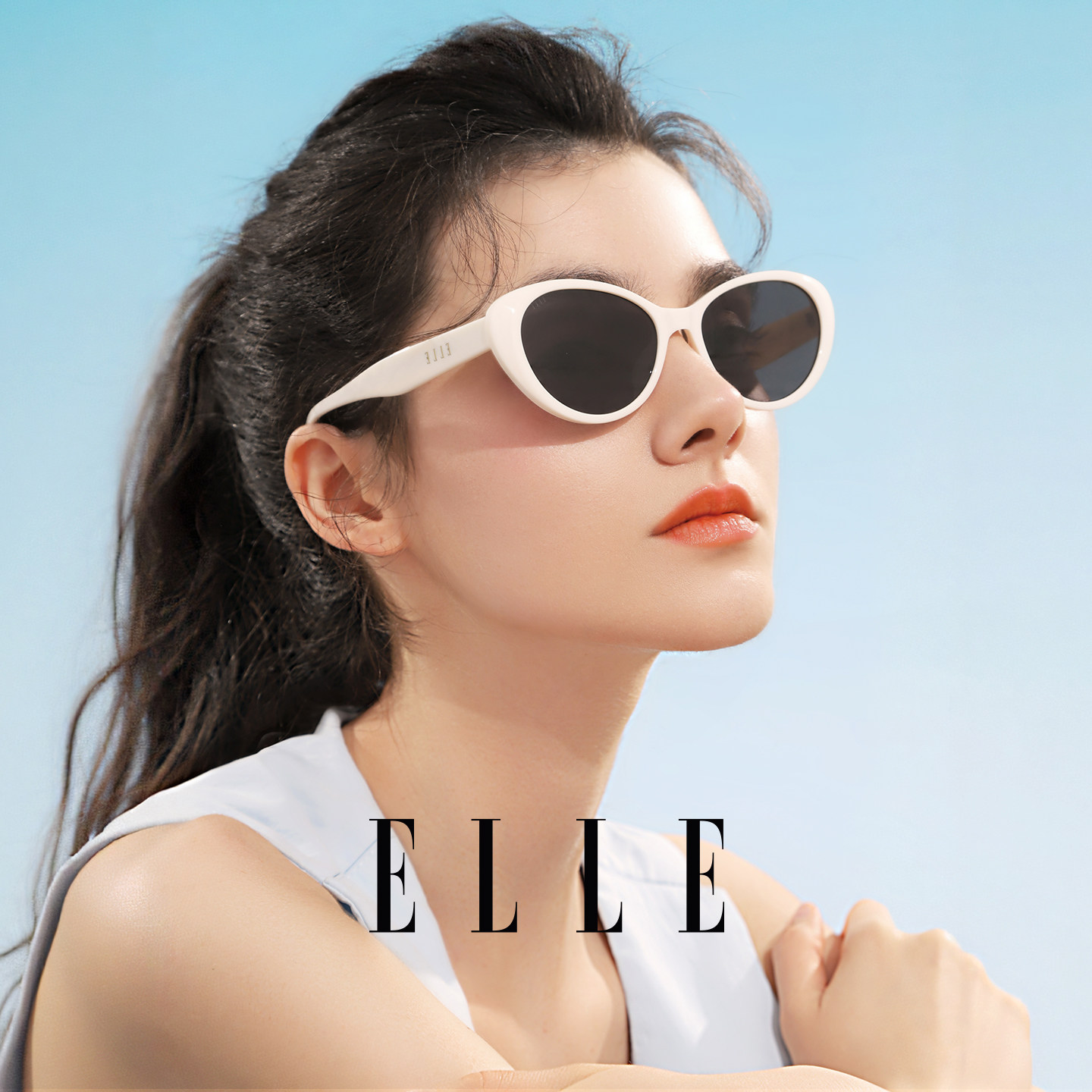 ELLE高级感猫眼白框墨镜女款防紫外线UV400遮阳防晒太阳眼镜3001 63.44元
