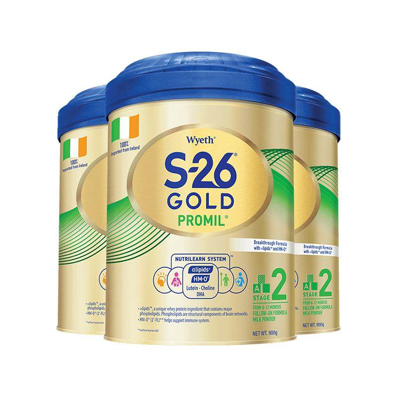 【自营】Wyeth惠氏S26港版金装2段婴幼儿宝宝牛奶粉进口850g*3罐 423元