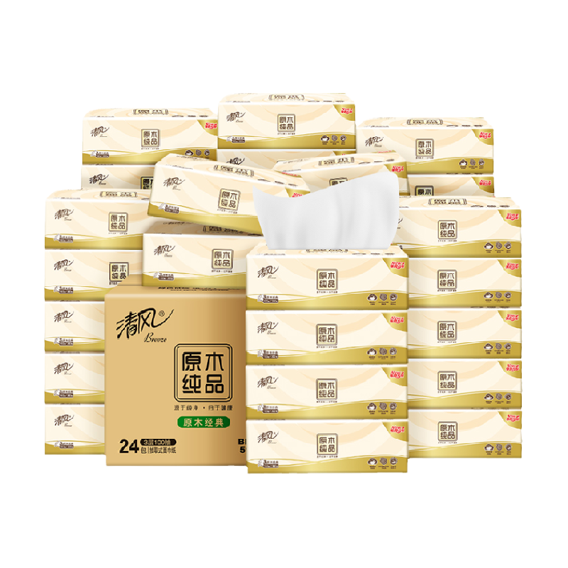 【下拉享优惠】清风抽纸棉柔原木4层加厚面巾纸餐巾纸新老随机发 49.9元