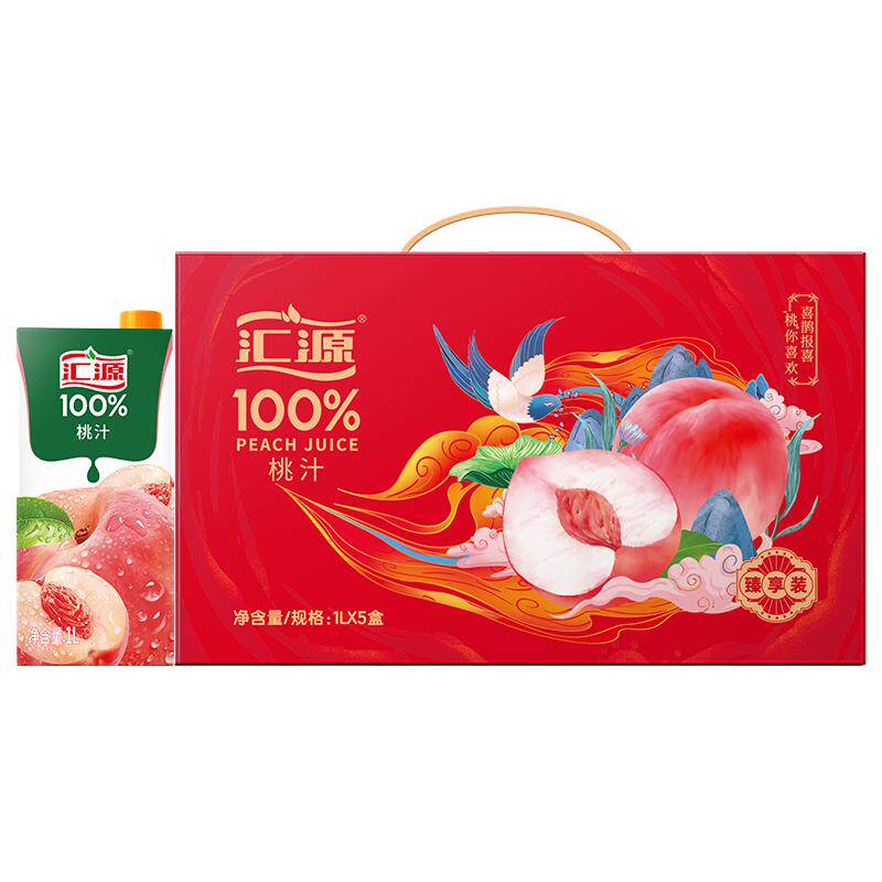 汇源纯果汁桃汁苹果汁礼盒大容量囤货过节整箱装果蔬汁送礼 30.6元