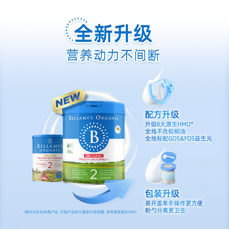 【官方正品】贝拉米经典HMO有机幼儿配方DHA牛奶粉2段800g*6罐装 928.79元