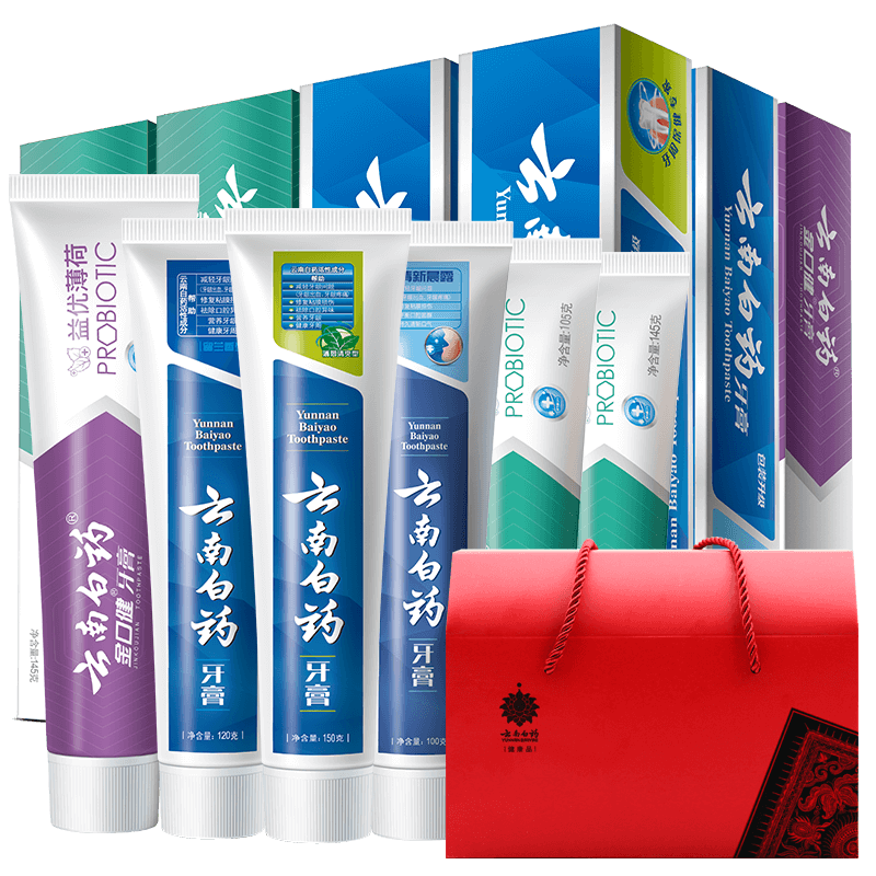 云南白药牙膏留兰香薄荷益生菌五福套装清新口气官方正品 69元