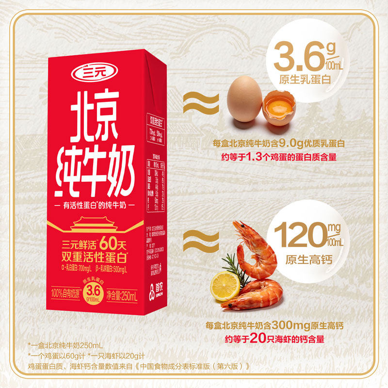 【大效期清仓】三元北京纯牛奶全脂250mlx10盒整箱 32.91元