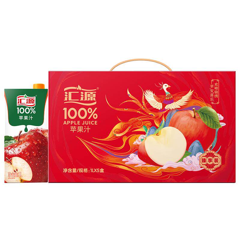 汇源100%纯果汁 苹果汁果蔬汁过节送礼 聚餐大容量饮料整箱礼盒 33.28元
