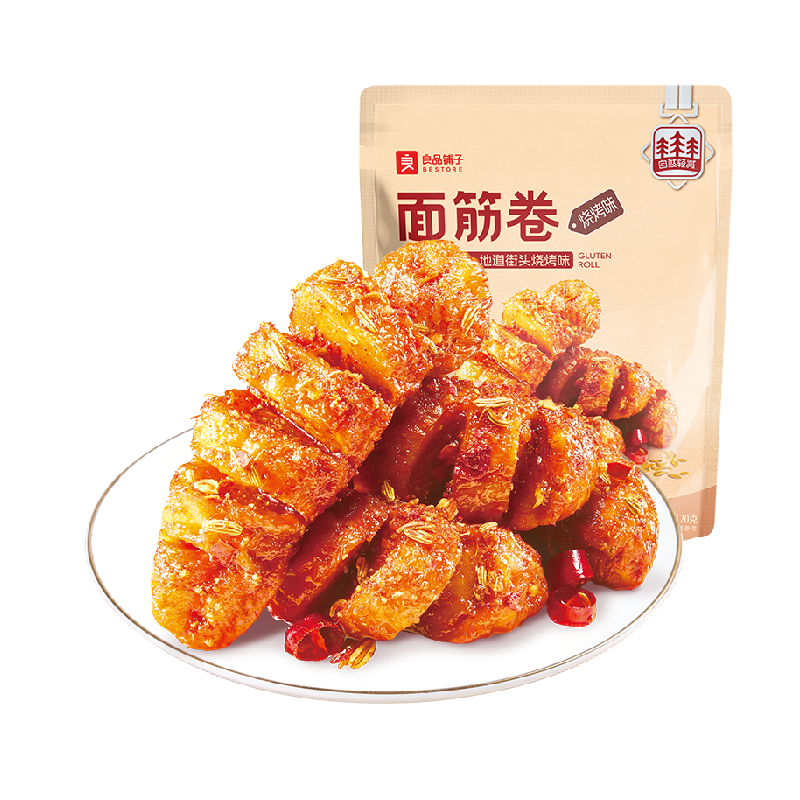 良品铺子面筋卷烧烤味袋网红辣条豆干休闲零食怀旧儿时小吃素肉 6.26元