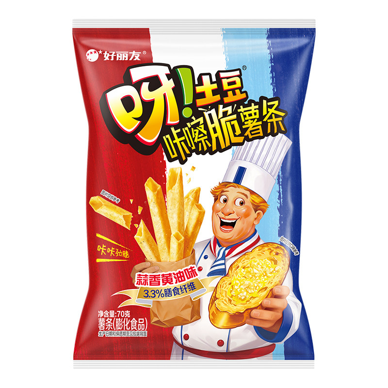 好丽友呀土豆蒜香黄油番茄味休闲零食品薯片怀旧小吃儿童薯条官方 24.8元