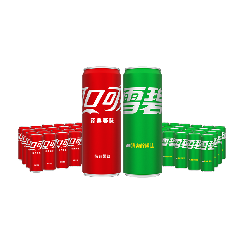 可口可乐碳酸饮料330ml*24罐+雪碧330ml*24罐多种包装随机发货 70.64元