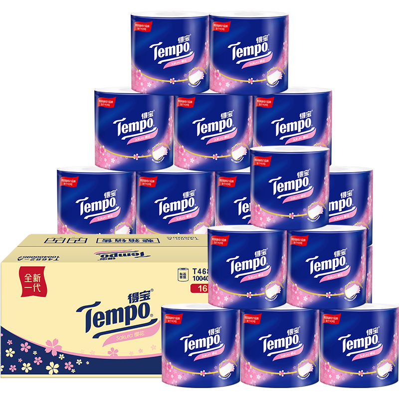 【粉上一博】Tempo/得宝卷纸樱花味家用卫生纸厕纸整箱 27.34元