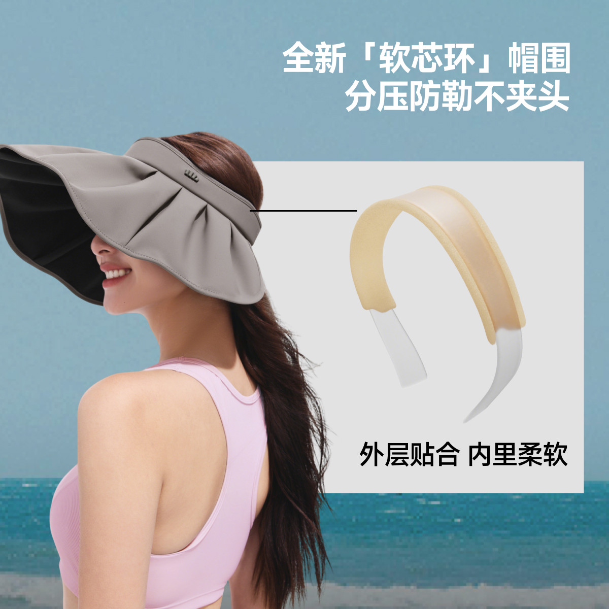 蕉下黑胶贝壳帽大帽檐全遮光遮阳帽显脸小轻量可收纳空顶防晒帽子 159.9元