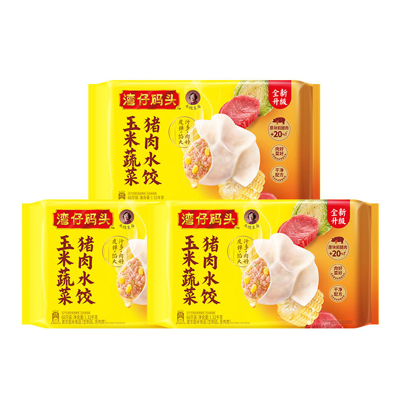 湾仔码头臧阿姨水饺速食玉米蔬菜大白菜1320g*3经典猪肉水饺 107.7元