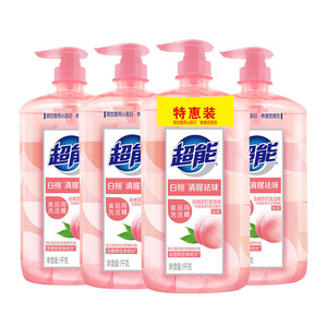 【肖战同款】超能白桃苏打家用食品用a类洗洁精1kg*4瓶清香祛味