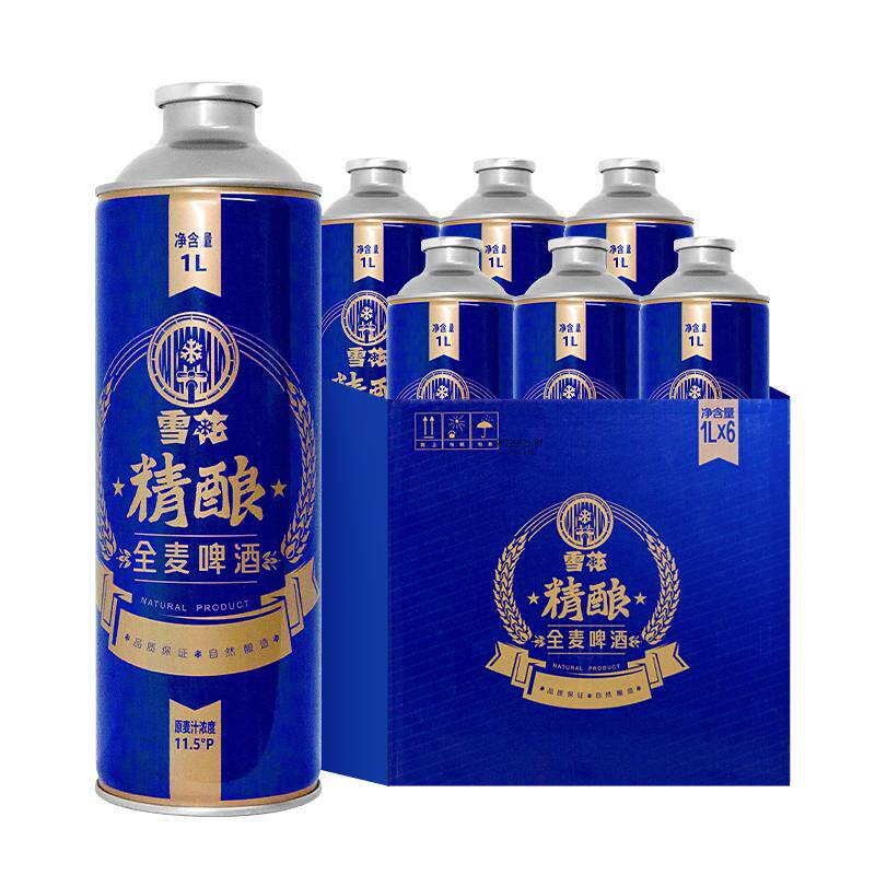 雪花啤酒全麦精酿1L*6罐礼盒装11.5度送礼整箱装【全麦芽大容量】 100元