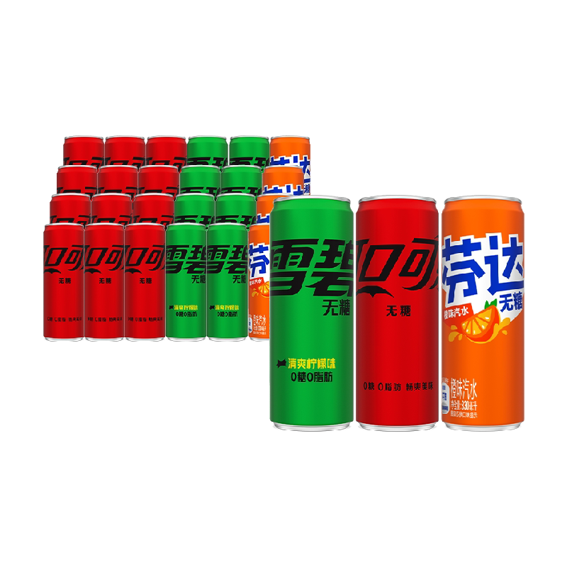 可口可乐碳酸饮料零度(可乐无糖+雪碧无糖+芬达无糖)整箱汽水 33.91元