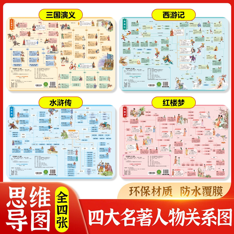 少儿四大名著人物关系思维导图三国演义 西游记 水浒传 红楼梦 帮助孩子阅读与思考图片防水 山东新华书店正版书籍 3.9元