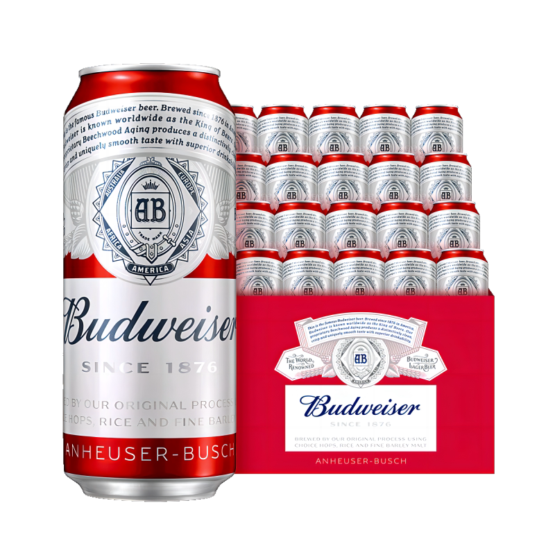 Budweiser/百威啤酒世界杯限定红罐450ml*20听装经典拉格整箱批发 89.64元