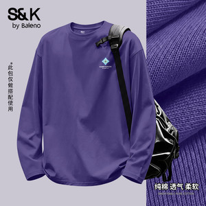 班尼路S&K纯棉长袖t恤男春秋款潮流紫色打底衫宽松正肩圆领内搭A