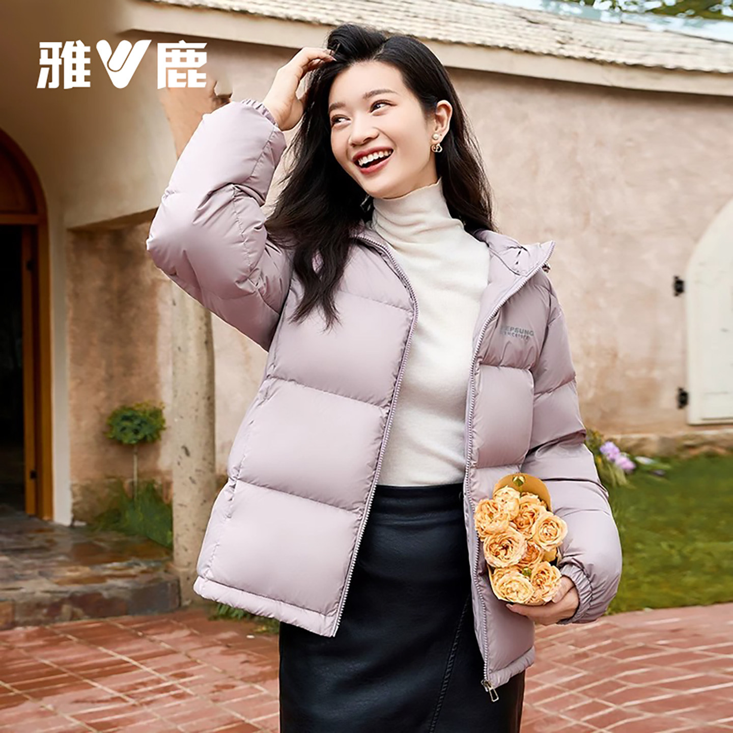 雅鹿三防短款羽绒服女冬免洗户外休闲蓄热保暖连帽加厚面包服外套