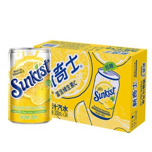 屈臣氏新奇士港版西柚果汁汽水200ml*24罐低糖果汁碳酸饮料含维C