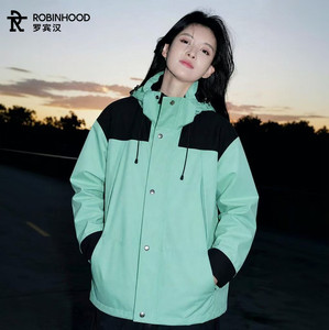 罗宾汉户外(摇粒绒)三合一情侣拼色夹克女户外耐磨防风连帽外套男