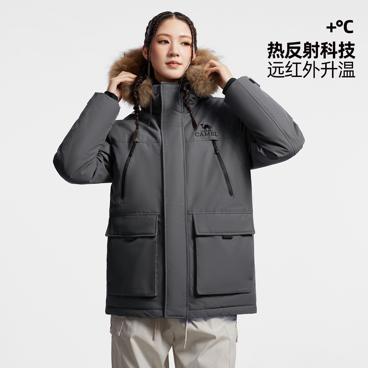 骆驼户外派克羽绒服中长款2025冬季保暖加厚毛领工装羽绒外套男 759元