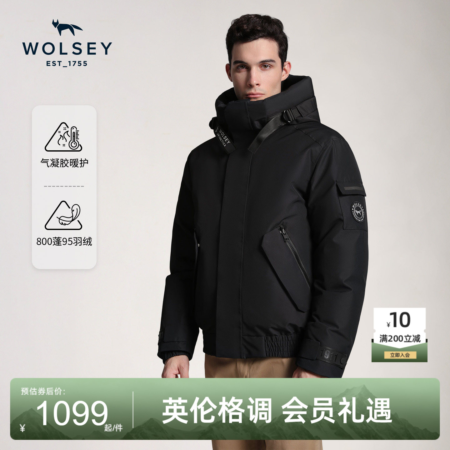 【1911南极】Wolsey羽绒服户外保暖防风男女同款连帽外套800蓬