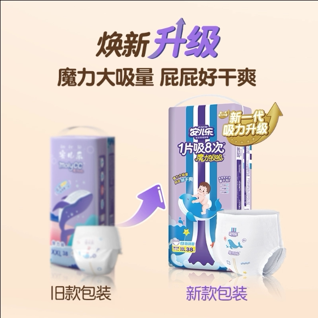 安儿乐魔力吸吸拉拉裤XL/XXL/3XL大吸量纸尿裤透气尿不湿 72元