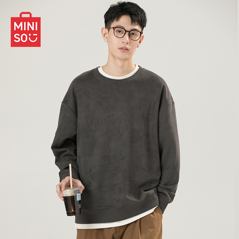 MINISO/名创优品硬挺麂皮绒卫衣男外套潮流秋季美式重磅百搭上衣Y 37.9元