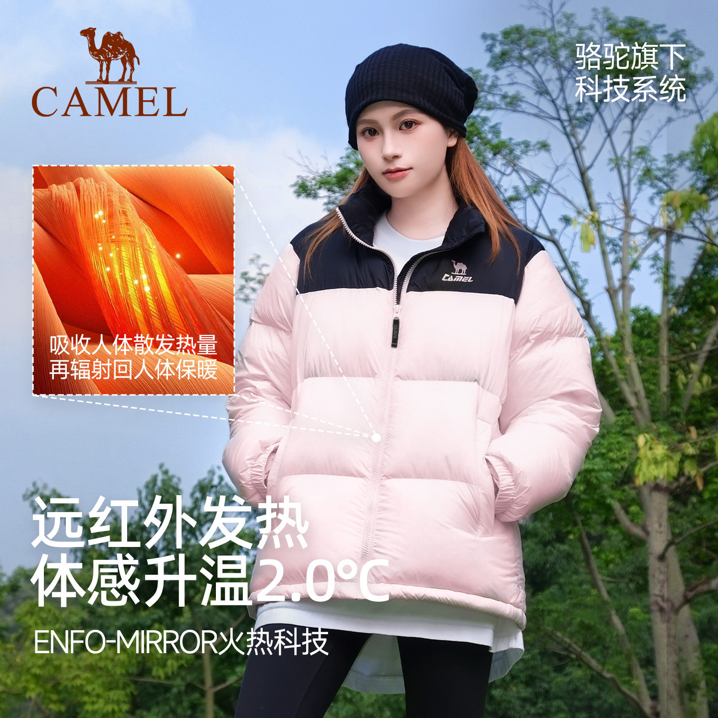 骆驼运动火炉羽绒服女冬季鸭绒防风立领加厚保暖防寒外套面包服男 466元