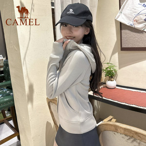 骆驼小蛮腰外套女士加绒收腰显瘦连帽卫衣开衫保暖上衣跑步运动服