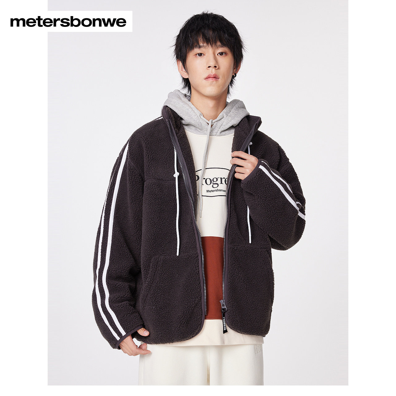 美特斯邦威棉服外套男士秋冬时尚休闲舒适立领拼接短款梭织褛上装 69元